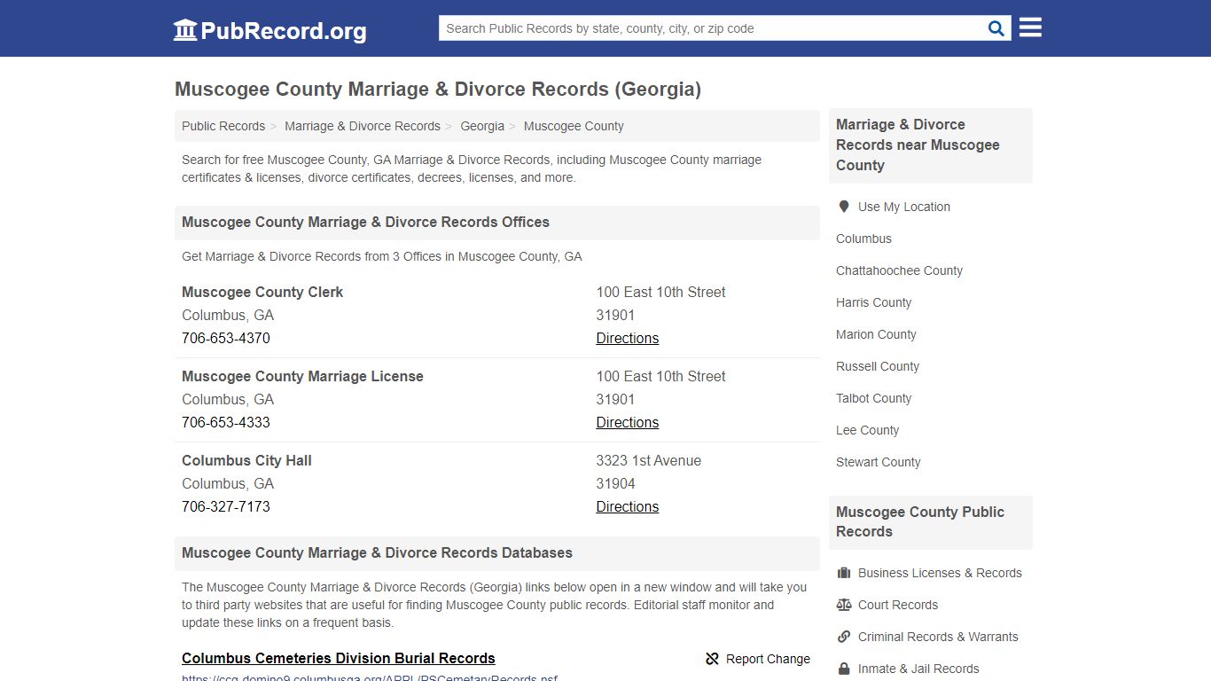 Muscogee County Marriage & Divorce Records (Georgia)