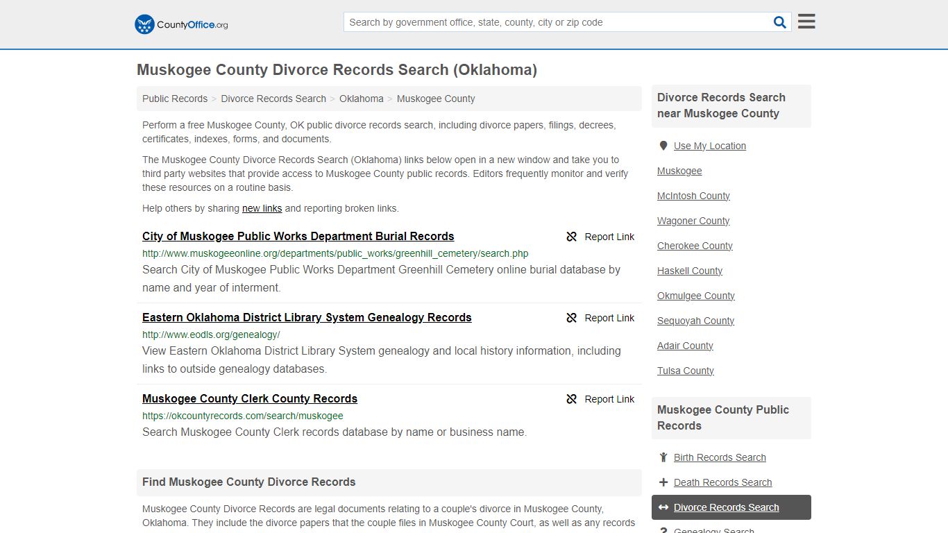 Muskogee County Divorce Records Search (Oklahoma) - County Office