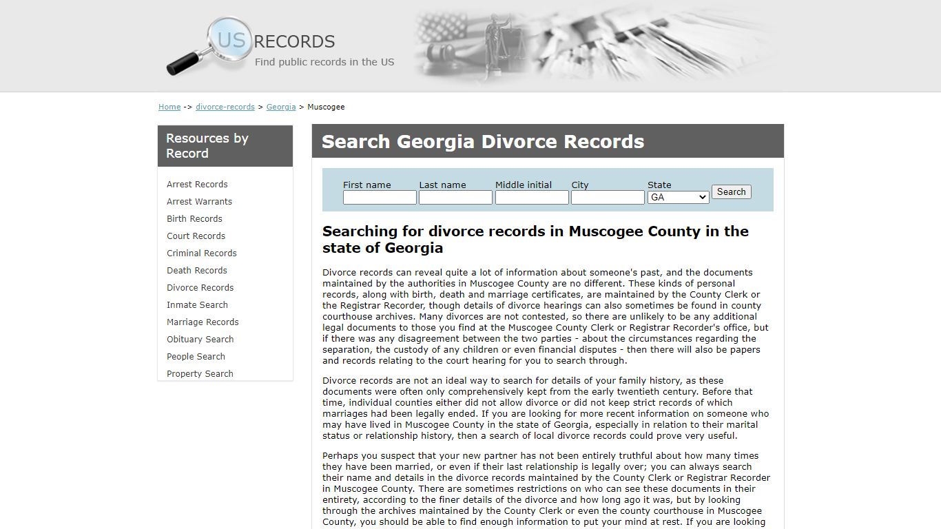 Search Divorce Records Muscogee Georgia | US Records