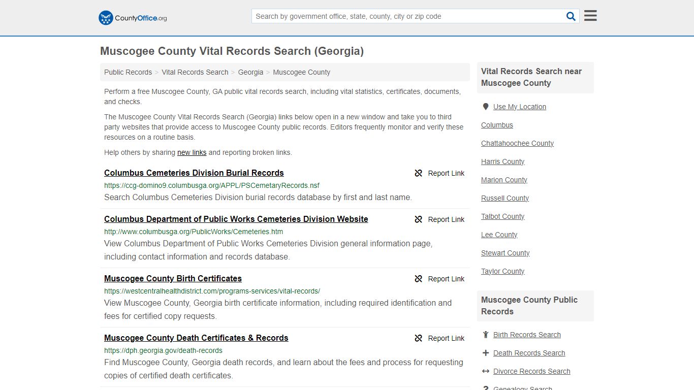 Muscogee County Vital Records Search (Georgia) - County Office